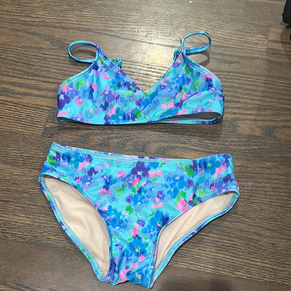 Art Class Kids Swimwear Bikini Set in Blue Floral sz M 8